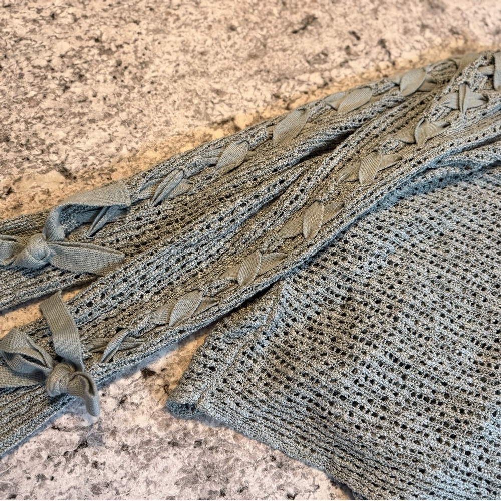 Rewind Light Gray Blue Knit Sweater with Braided Details
